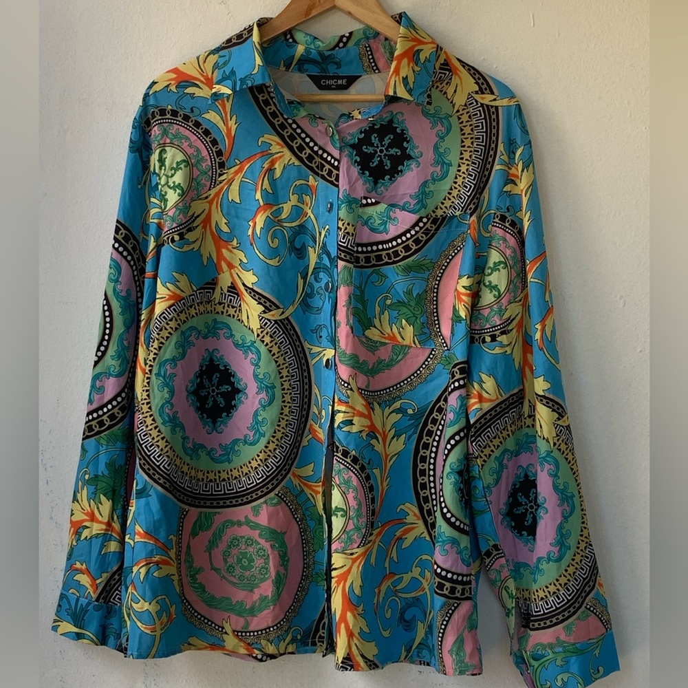 Chicca Blue Multicolor Button Down Shirt